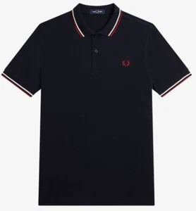 Fred Perry Twin Tipped Cotton Polo Shirt Navy/Red/White - Slim Fit - XS & Small - Picture 1 of 3