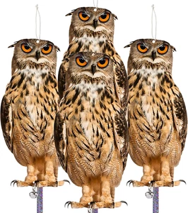 Fake Owls to Keep Birds Away from Porch 4PCS Flat Garden Owl w/ Reflective Tape - Picture 1 of 12