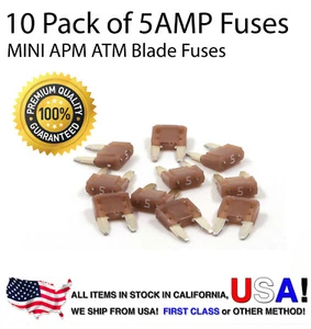 Paquete Premium de 10 5 AMP Automotive APM Atm Mini Hoja Fusibles 5A - Imagen 1 de 6