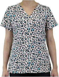 Maevn Women’s Print Scrub Top 1767 PLP V-Neck Pastel Leopard Sizes XS to 3XL - Picture 1 of 2