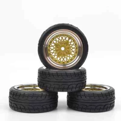 Rubber Tires w/ Wheel Rims 12mm Hub for Tamiya HPI HSP 1/10 RC on-road Drift Car - Image 1 of 4