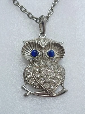  Kette Silberfarben Blaue Augen Vogel Eule Strass Modeschmuck - Bild 1 von 4
