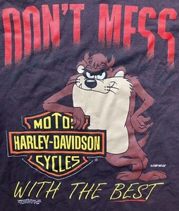 VTG 1992 Harley Davidson Looney Tunes Tasmanian Devil Long Sleeve T Shirt LRG - Picture 1 of 10