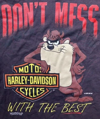 VTG 1992 Harley Davidson Looney Tunes Tasmanian Devil Long Sleeve T Shirt LRG - Image 1 of 4
