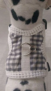 Arnés para perro XS, arnés blandos, arnés de pecho, collar a cuadros gris blanco, cachorros, - Imagen 1 de 8