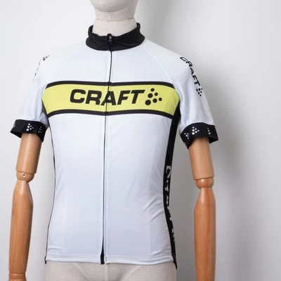 CRAFT Men's Full-Zip Short Sleeve Cycling Jersey Size M - White Black Centr Logo - Image 1 of 4