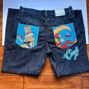 Vintage Coogi Embroidered King Jester Joker Hip Hop Y2K Distressed Jeans Men - Picture 1 of 15