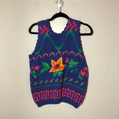 Woolrich Mezcla de Algodón Tejido Azul Floral Camiseta sin Mangas Suéter Mujer M Cottagecore Foto 1 de 4