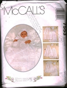 7553 Vintage McCalls Sewing Pattern Infant Dress Christening Gown Slip Bonnet M - Picture 1 of 2