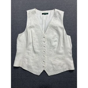 Lauren Ralph Lauren Linen Vest Beautiful Embroidered Detail Women No SZ Tag (M) - Picture 1 of 7