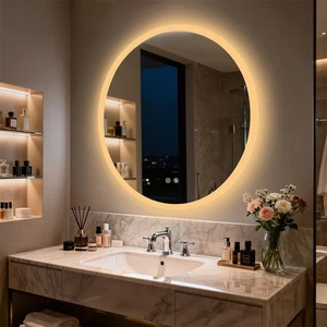 28” Smart Round Lighted Backlit Bathroom Mirror Wall Illuminated Vanity Mirror - Afbeelding 1 van 16