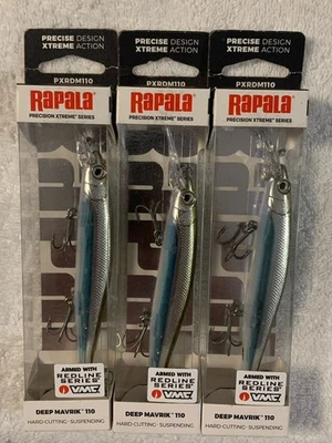 (LOT OF 3) RAPALA PRECISION EXTREME. DEEP MAVRIK  110 MOSS BACK SHINER NIP - Image 1 of 3