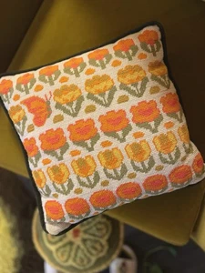 Vintage 70s Flower Power Needlepoint Throw Pillow - Picture 1 of 3
