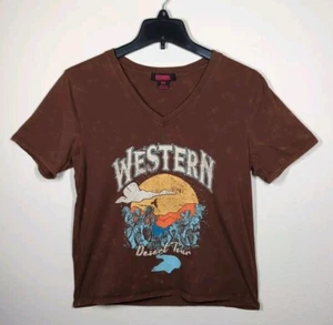 Rock & Roll Denim Women's "Western Desert Tour" Brown T-Shirt Size M V-neck - Picture 1 of 6
