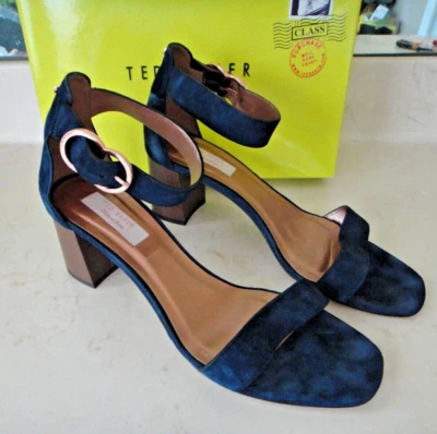 TED BAKER LONDON QARVAS Gamuza Azul Marino Correa para el Tobillo Bloque Bajo Sandalia Tacones EE. UU. 10 Foto 1 de 4