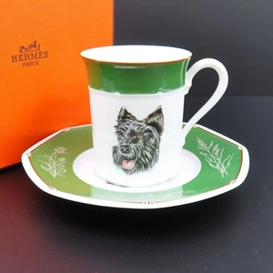 Hermes Scottish Terrier Cup Octagon Saucer Set Green Dog Rare - Picture 1 of 10