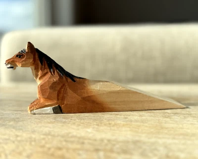 Horse Hand Carved Painted Wood Doorstop Unique Ranch Cowboy Equestrian Rustic - Image 1 of 4