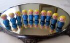 10 Lot Vtg Fisher Price Little People Wood Blue Girl W/ Blonde Pigtail Braids