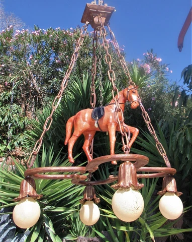 VINTAGE ART DECO ERA CAST IRON HORSE SHOE CHANDELIER CEILING LIGHT FIXTURE 60's Cover