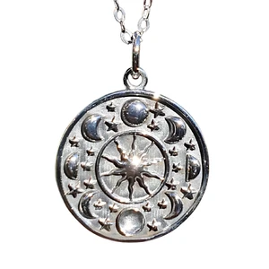 Moon Phase Celestial Pendant Sun Stars Necklace 925 Silver Jewellery & Boxed - Picture 1 of 20