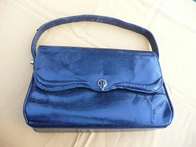 sac à main  ancien vintage en cuir noir imitant le lézard des années 1960 - Photo 1/4