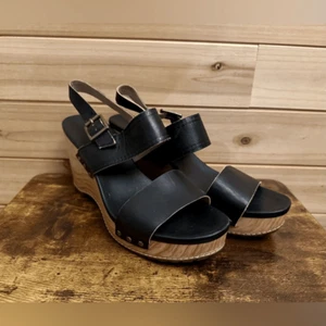 Timberland Size 9.5 Women’s Tilden Platform Black Leather Wedge Sandals - Picture 1 of 10