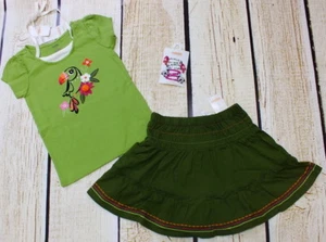NWT 6 Gymboree Wild for Zebra green flower bird top, knit skirt & clips set - Picture 1 of 3