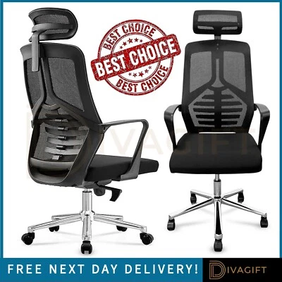 BLACK OFFICE CHAIR HOME WORK DESK COMPUTER SWIVEL BACK ARMS LUMBAR ERGONOMIC NEW - Image 1 of 4