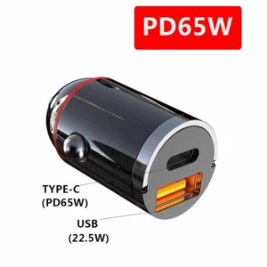 65W PD Car Charger Dual USB QC3.0 Type-C Fast Charging Phone Adapter Portable - Picture 1 of 11