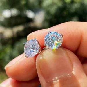 3Ct Round Cut Created Diamond Solitaire Stud Earrings 14K White Gold Finish - Picture 1 of 4