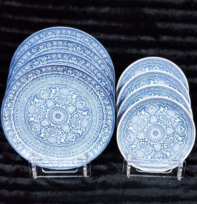 8pc Tahari Home Blue & White Medallion Melamine Dinner & Salad Plates Coastal - Image 1 of 4