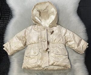 Baby Gap Golden Puff Jacket Fleece Lined Hooded Size 6-12 Months Cute!
