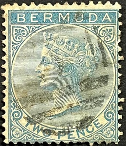 Bermuda, Queen Victoria, Scott 2, Used, Fine, Slightly Toned w/pulled perfs - Picture 1 of 2