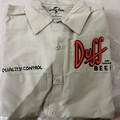 Camisa de Trabajo Universal Studios Los Simpson Control de Calidad Duff Beer Mediana Nueva Foto 1 de 2