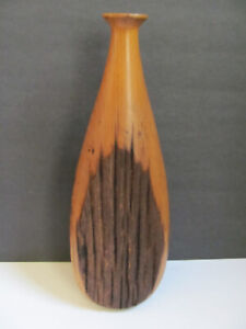 Rustic Large Wooden Teak Vase 15 3/4" - Cuts on 3 Sides - Shallow Hole in Top