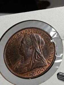 1900  Great Britain One Penny Unc Bu Red Brown STUNNING  Coin N/204 - Picture 1 of 4