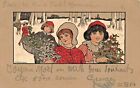 Ethel Parkinson Niños Con Navidad Decoración Plants-Artist 1903 Tarjeta Postal