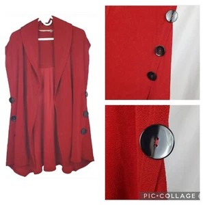 Women's SOFT SURROUNDINGS Mesa Red Boho Draped Open Vest SZ L Buttons Holiday - Picture 1 of 12