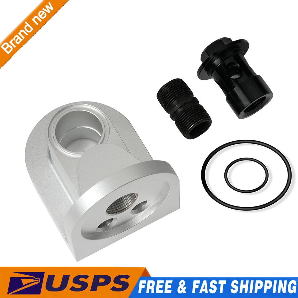 M-6880-B50 90 Degree Billet Oil Filter Adapter for 1965-1995 Ford Mustang Silver - Imagem 1 de 4