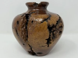 BURL WOOD WEED POT DRY BUD VASE LIVE EDGE PEN PENCIL HOLDER DESK OFFICE MCM VTG - Picture 1 of 8