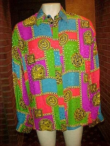 VINTAGE MENS SILK SHIRT GREEK BAROQUE DESIGN BY BARBARA BATES MULTICOLOR 2X - Picture 1 of 12