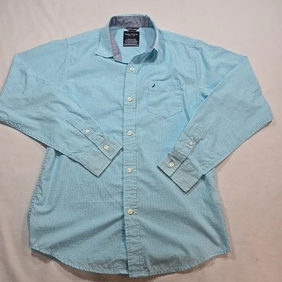 Camisa de vestir Nautica verde a cuadros manga larga niños Lg 14-16 resistente a las arrugas* Foto 1 de 4