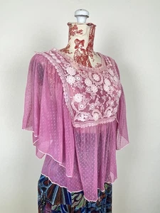 Rosa Transparente Disfraz de Hada Encaje Top Flutter Manga Mariposa Camisa Boho Romántica S - Imagen 1 de 11