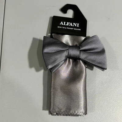 Alfani Mens Bow Tie and Pocket Square Gray New - Image 1 of 4