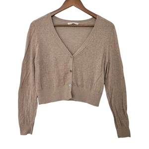 Everlane The Featherweight Alpaca Cropped Cardigan Sweater Size L Dark Taupe - Picture 1 of 6