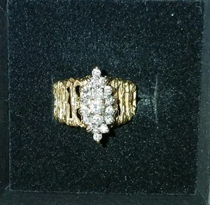  Massiver 14k Gold Ring mit 17 Diamanten 0,5 TCW oval Dsn gealtert Altholz Gr.6 4,93g - Bild 1 von 11