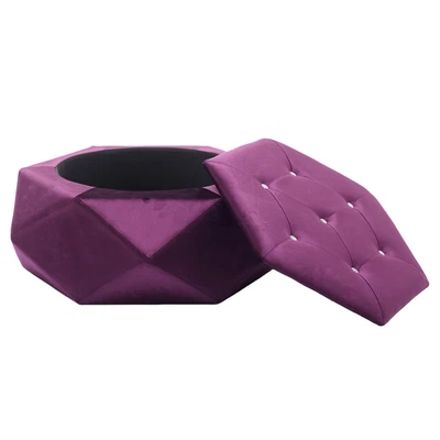 Velvet Diamond Tufted Storage Ottoman, Multi-Functional Seating Footrest - Image 1 of 4