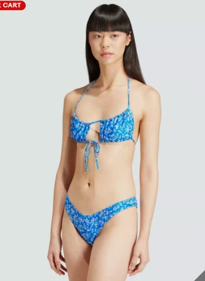 Conjunto de bikini Adidas x KseniaSchnaider (superior e inferior), talla 6, azul con floral, nuevo con etiquetas Foto 1 de 4