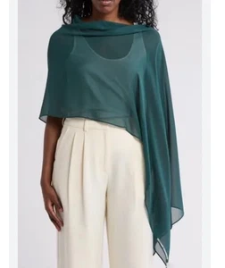 Eileen Fisher Pine Sheer Silk Georgette Chiffon Wrap One Size $138 NWT Green - Picture 1 of 17