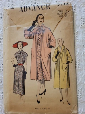 Abrigo y vestido vintage años 50 patrón de costura avanzado 5718 talla 14 busto 32 completo  Foto 1 de 4